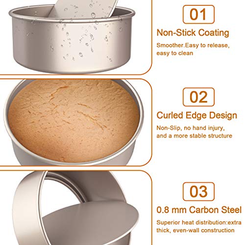 Chefmade Bakeware Round Cake Pan 2 Pieces, 6-Inch And 8-Inch With Removable Loose Bottom Nonstick & Quick Release Coating Chiffon Bakeware For Oven And Instant Pot Baking (Champagne Gold) #TOP3