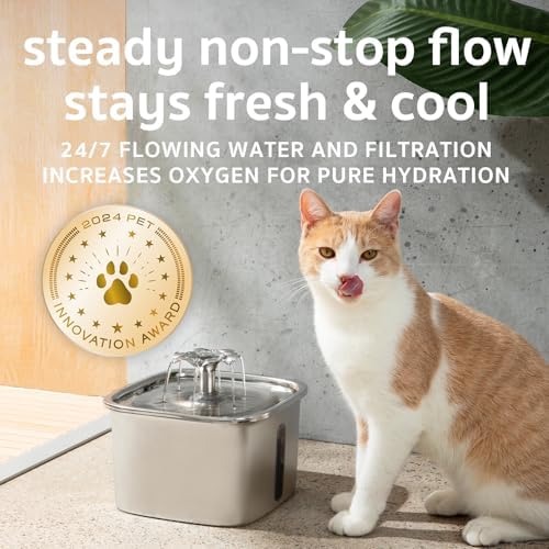 Veken Innovation Award Winner Stainless Steel Cat Water Fountain, 95oz/2.8L Automatic Pet Fountain Dog Water Dispenser with Replacement Filters & Silicone Mat, Gifts for Cats, Dogs (Silver) — view 5