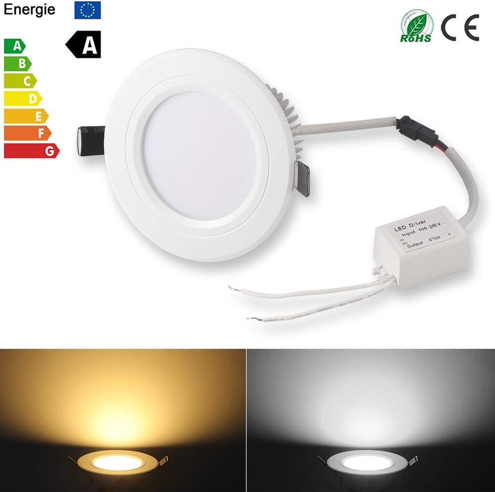 TiooDre 5 Pack Round COB LED, 3W Recessed Ceiling Downlight Mini Spotlight Wall Lamp Warm White 55mm Cut Out Angle Adjustable