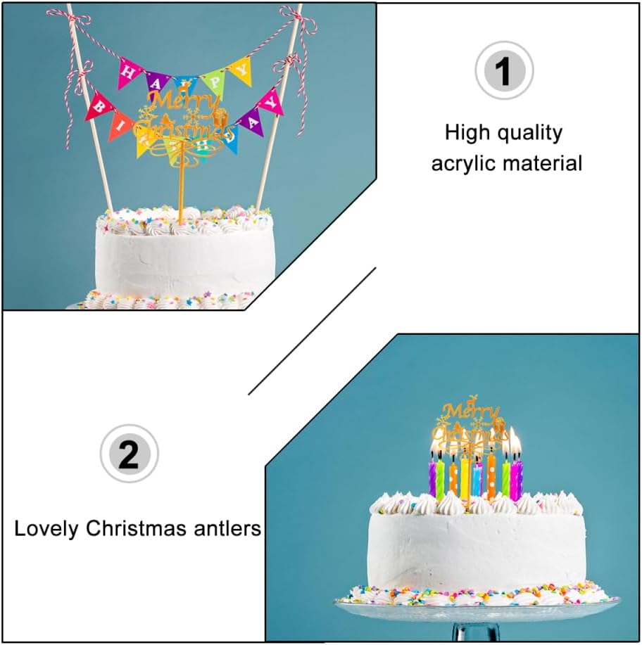 ULTECHNOVO 6pcs Christmas Cupcake Toppers Glittery Cake Topper Merry Christmas Party Table Centerpiece Food Picks Cupcake Decoration Supplies for Winter Santa Happy New Year Party Supply image 5
