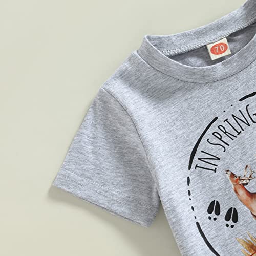 Toddler Baby Boy Summer Clothes Animal Print Short Sleeve T-Shirt Top Shorts Set Hunting/Fishing Outfit (Gray-D, 0-6 Months) #TOP3