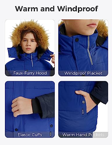 Image of Wantdo Boys' Winter Coat Warm Puffer Jacket Waterproof with Faux Fur Hood