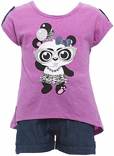 Image of ToBeInStyle Girl's Two Piece Summer Set Cute Tee Top and Matching Shorts Adorable Outfit
