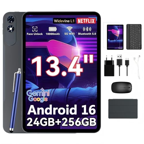 TABWEE T60 Pro Tablet 13,4 Zoll Android 15, 120Hz Display, 24GB RAM + 256GB ROM (2TB TF), 10000mAh Akku, Octa-Core Gaming Tablet, Widevine L1, 5G WiFi, 18W Schnellladung, inkl. Tastatur und Stift.