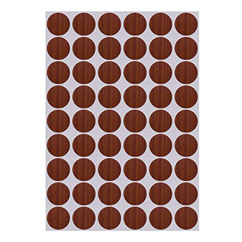 54 Self-Adhesive Screw Hole Stickers - Plastic Screw Covers & Caps - Textured Wood Cover - 21mm/0.82" Dia - For Wooden Furniture & Cherry Wood
