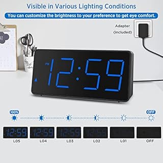 Peakeep Digital Alarm Clock for Bedroom Bedside, Loud Alarm Clock for Heavy Sleepers, Large Big LED Numbers for Seniors, Battery Backup Plug in Electric Clock with USB Charger (Blue)