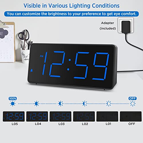 Peakeep Digital Alarm Clock for Bedroom Bedside, Loud Alarm Clock for Heavy Sleepers, Large Big LED Numbers for Seniors, Battery Backup Plug in Electric Clock with USB Charger (Blue) by Peakeep - Image 3