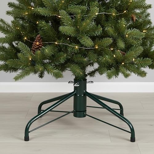 Metal Christmas Tree Stand for 3–8ft Artificial Trees – Heavy Duty 23.6\" Foldable Base Fits 0.5–1.26\" Poles | Rust-Proof Dark Green Stand with Non-Slip Pads for Secure Setup