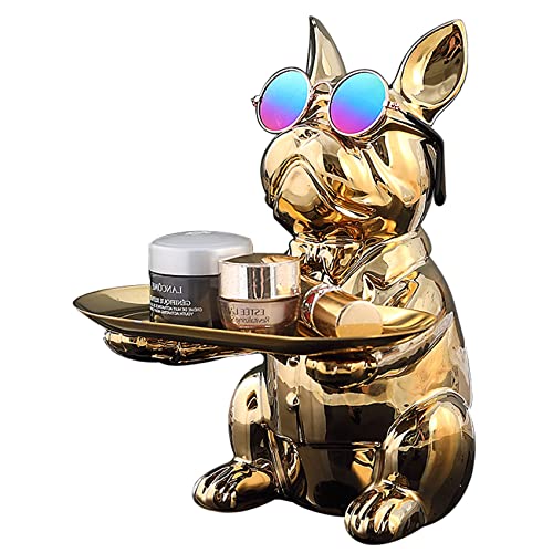 Estatua Bulldog Francés Multifuncional de Resina Dorada miniatura 1