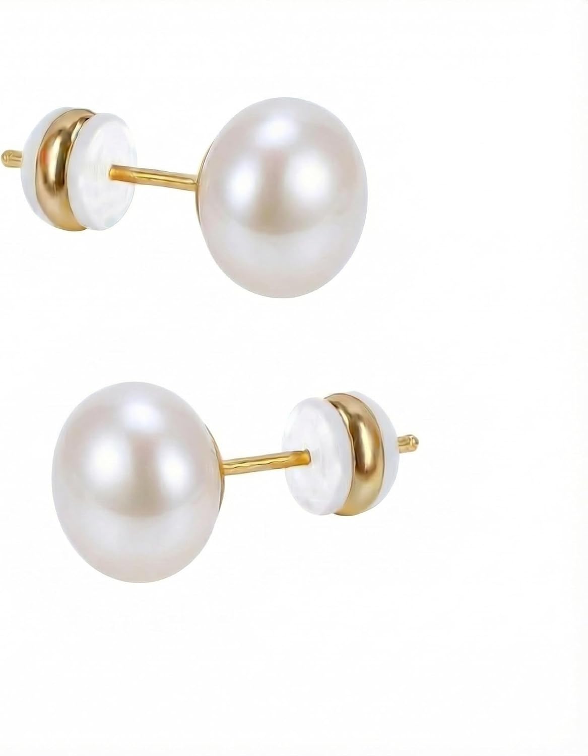 Pearl Stud Earrings for Women, 18K Gold Hypoallergenic Earring Studs, AAAA+ Natural Pearls 12mm