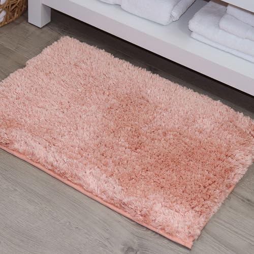 Bathroom Rugs Extra Soft Absorbent Bath Rugs Non-Slip Quick Drying Machine Washable Plush Comfort for Bathroom Floor Tub Shower and Home Decor Accessories 17x24 Coral