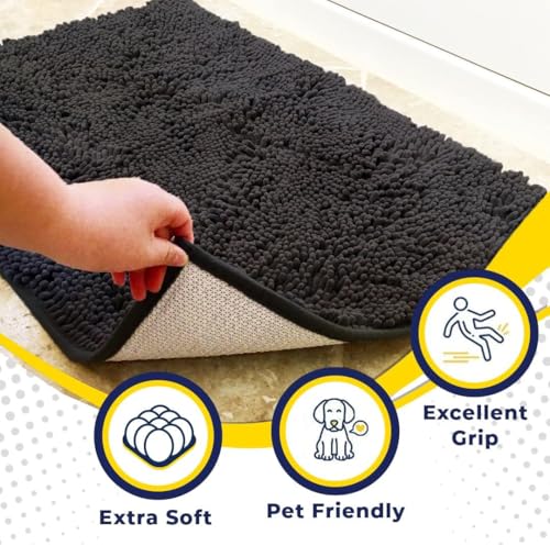Muddy Mat® Original Dog Door Mat for Muddy Paws, Super Absorbent Microfiber, Non-Slip Washable Pet Rug, Quick Dry Chenille Entryway Carpet, Machine Washable Indoor Outdoor mat, Charcoal 24"x35"