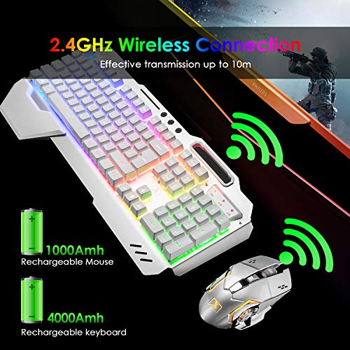 Image of LexonElec Wireless Gaming Keyboard and Mouse Combo, RGB Backlit, Rechargeable, 5000mAh Battery, Aluminum Panel, Removable Hand Rest, 7 Color Gaming Mute Mouse for PC Gamers