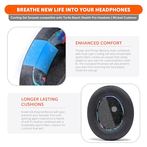 WC FreeZe Stealth Pro, Cooling Gel Earpads for Turtle Beach Stealth Pro by Wicked Cushions, Boost Comfort, Durability - Image 4