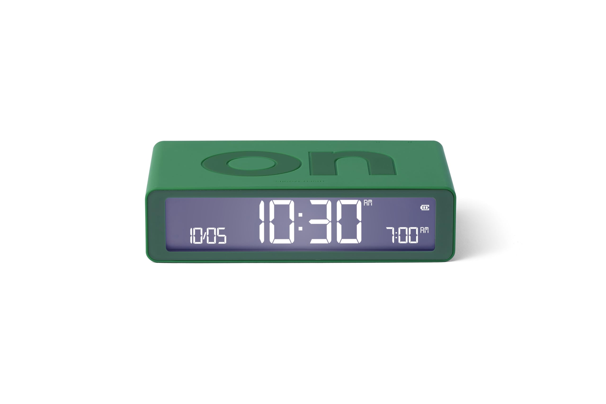 Lexon Flip Classic Digital Alarm Clock with Reversible On/Off Faces, Rechargeable bedside clock with LCD display, Touch Sensor for Snooze & Light function - Green Emerald