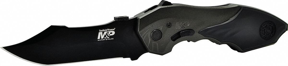 M&P SWMP5L 8.5in High Carbon S.S. Assisted Opening Knife with 3.5in Clip Point Blade and Aluminum Handle for Outdoor, Tactical, Survival and EDC, One Size,Black