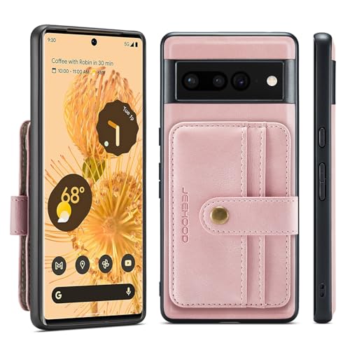 Étui portefeuille Google Pixel 7 Pro rose en cuir détachable 2 en 1 avec coque antichoc