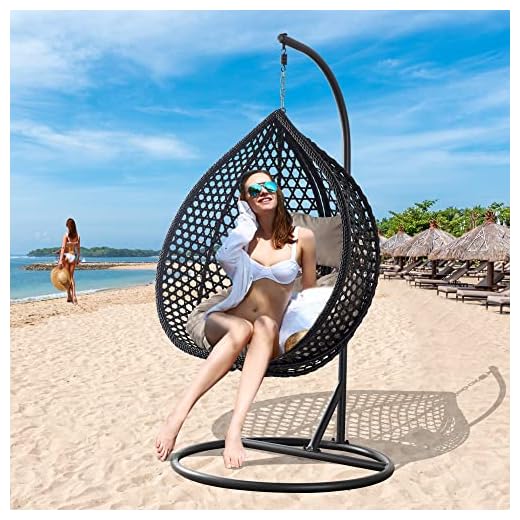 Egg Swing Chair with Stand,Hanging Egg Chair with Cushions and Pillow,Heavy Duty Lounge Basket Chair,Indoor Outdoor Patio Porch Lounge Relaxing Chair for Patio Balcony Backyard,Bedrooms (Black)