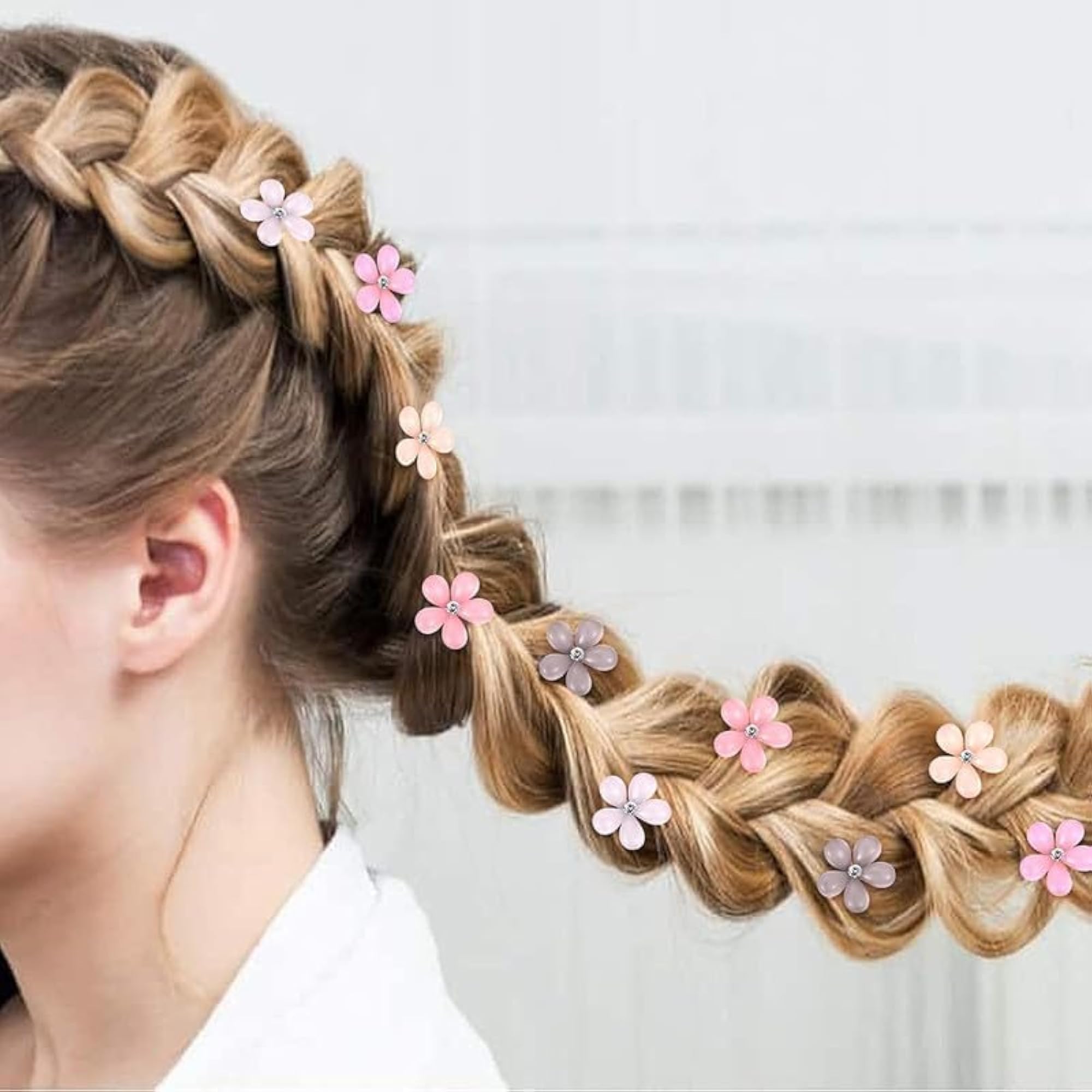 10Pcs Small Flower Hair Clips with Crystal Sparkling Design