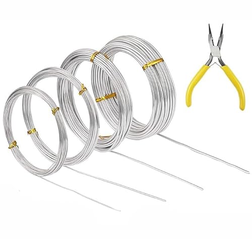 4 Rolls Silver Aluminum Craft Wire,Flexible Bendable Craft Metal Wire,for Jewellery Modelling Making, 0.8mm*5m,1mm*5m,1.5mm*5m,2mm*10m, DIY Sculpture and Crafts
