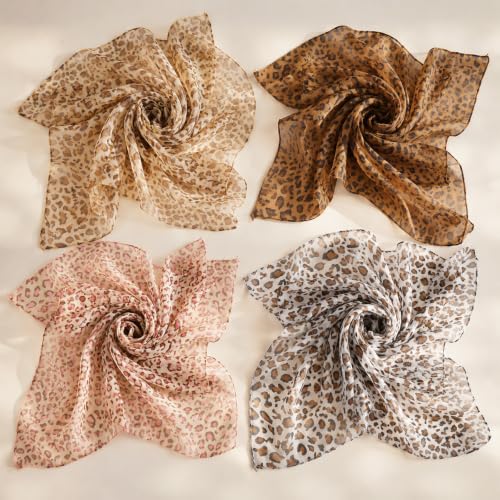 SLIAXINT 4PCS Foulards Léopard Femme et Homme, 4 Couleurs Chiffon 65*65 Cm – vue 3