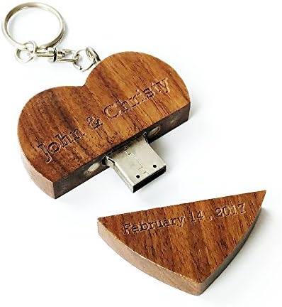 Personalised Wooden Heart Shaped Walnut 8GB USB Flash Drive, Engraved Wood USB Drive Custom Wooden Box, Wedding Photo Storage Gift, Birthday Gift, Business Promotional Gift(USB in wooden box)
