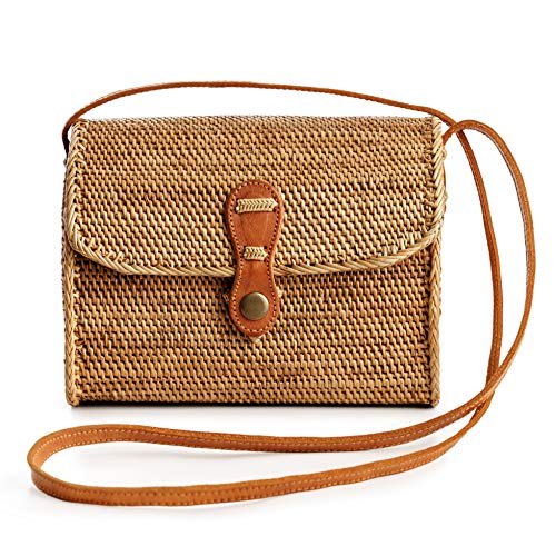 Novum Crafts Round Rattan Bag for Women - Handmade Rattan Straw Bags - Wicker Purse - Boho Bag - Round Rattan Crossbody Beach Bags