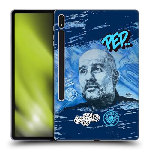 Head Case Designs Officially Licensed Manchester City Man City FC Pep Guardiola Graffiti Collection by Murwalls Soft Gel Case Compatible with Samsung Galaxy Tab S8 Plus