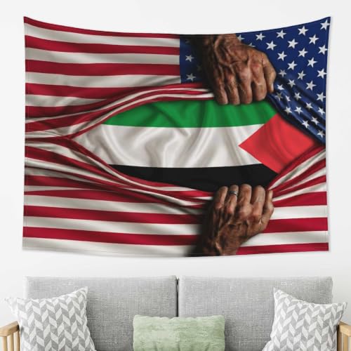 America and Palestine Flag Tapestry for Small Spaces