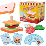 Pajojoqa Wooden Sandwich Stacking Toys, Montessori Toys for Toddlers Kitchen Play Food Educational Preschool Learning Toys Christmas Birthday Gift Kids Toys for Boys Girls 3 4 5 Years Old (Sandwich)