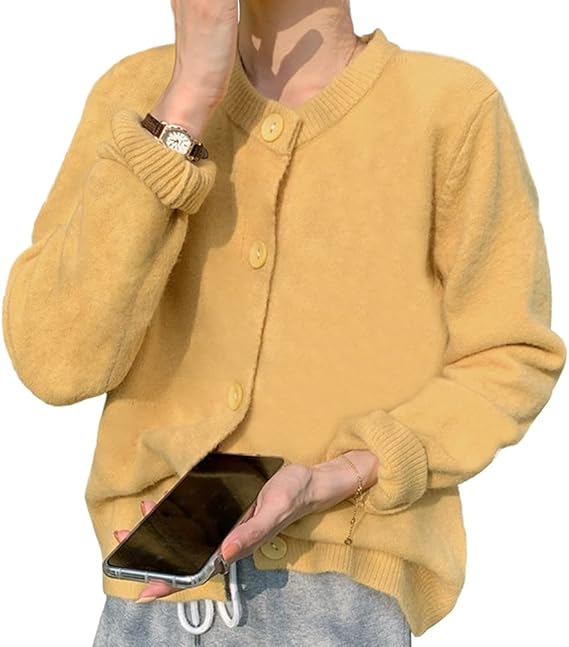 Amazon Bidason ニット カーディガン レディース クルーネック 厚手 アウター 羽織 ショット丈 ボレロ セーター トップス 無地 シンプル 体型カバー あったか 保温 長袖 5色 おしゃれ カジュアル 通勤 秋 冬 カーディガン ボレロ 通販