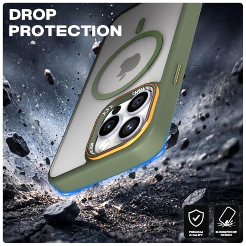 Image of Pikkme Back Cover for iPhone 14 Pro Max | Shockproof | Mag-Safe Compatible | Hard Transparent Back | Premium Raised Camera Protection | Bumper Case (Green Mag-Safe)