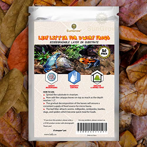 Sungrow 50 Pack Dwarf, African, Aquatic Frog Leaf Litter, Mini Catappa Indian Almond Leaves Food Source For Microfauna Habitat, Tank, Terrarium, Leaf Provide Shelter, Maintains Humidity & Substrate Ph #TOP1