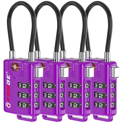 Image of Forge TSA Approved Luggage Locks, Re-settable Combination with Alloy Body (Dark Purple 4 Locks)