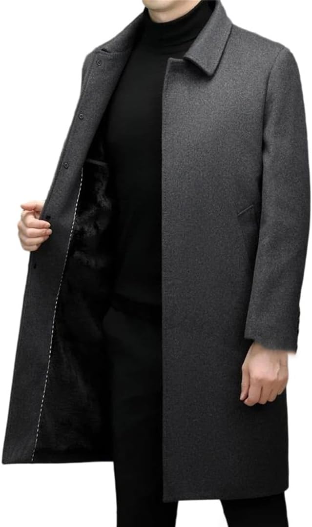 Men’S Winter Wool Coat – Thick Fleece-Lined Trench Overcoat, Elegant Wool Blend Jacket