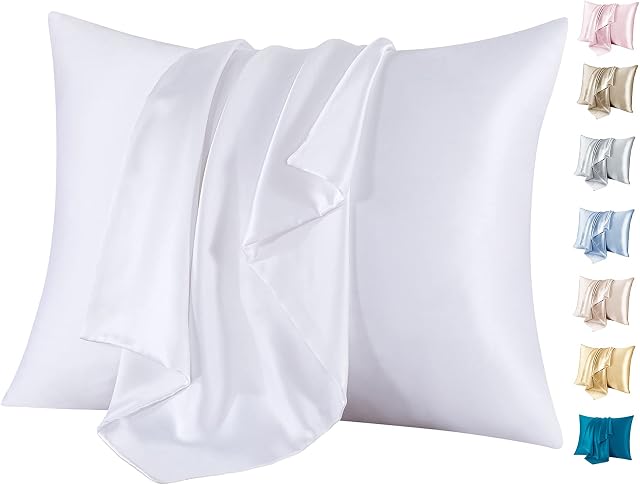 Jaciu 100% Silk Pillowcase, for Hair and Skin, Both Side Mulberry Silk Pillowcase 21 Momme 600 Thread Count with Hidden Zipper Hypoallergenic Soft and BreathableWhite, Standard: 20"x26",1pcs
