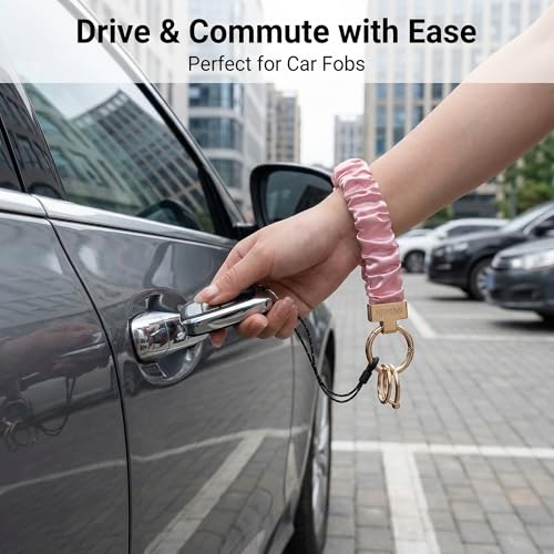 NJIPENS Stretchy Scrunchie Keychain Wristlet with D Ring, Elastic Car Key Holder Bracelet Wrist Lanyard for Women Men — view 5