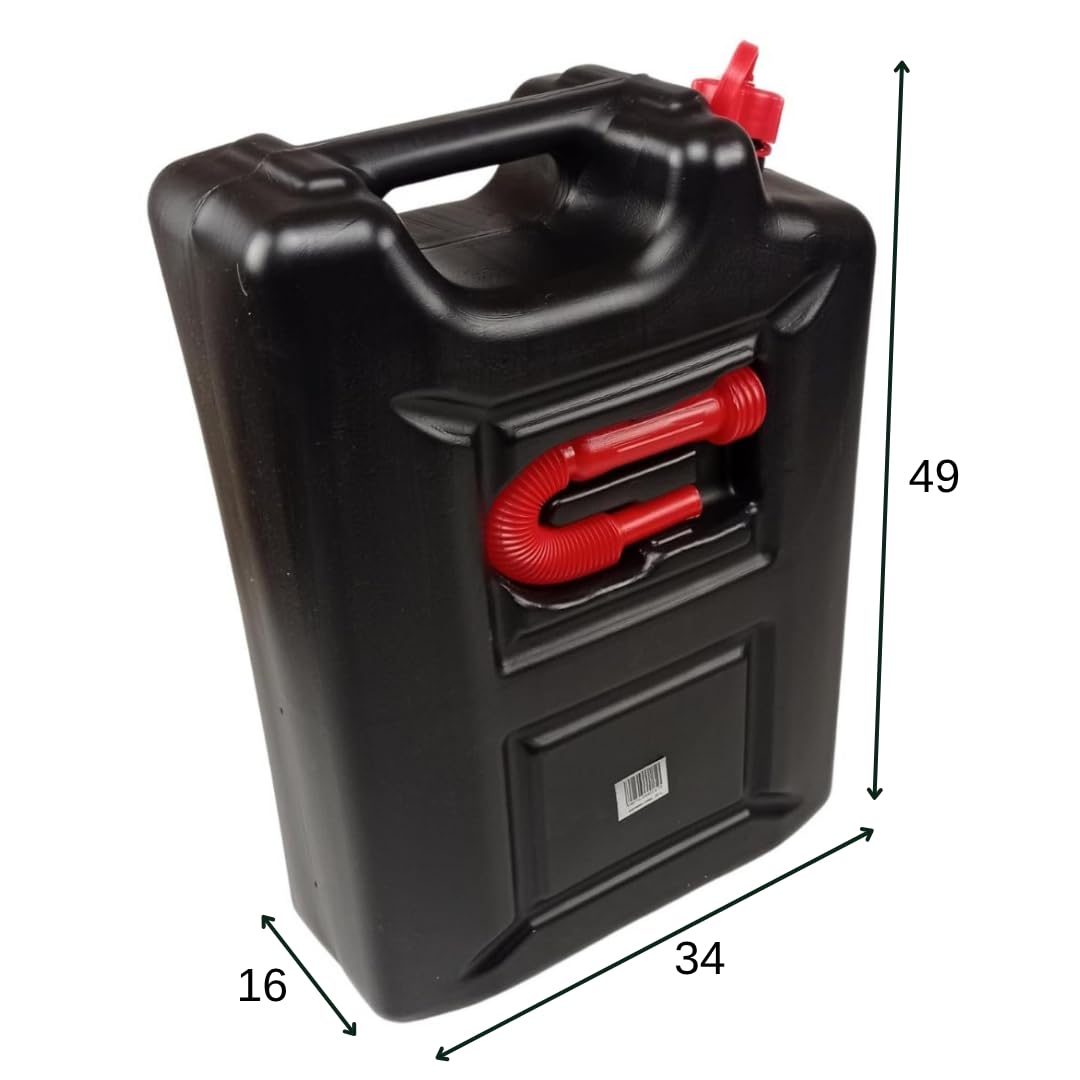 Jerrican Essence 20L - Bidon essence avec Tuyau - Bidon de Réserve Robuste et étanche pour Essence et Diesel - Noir