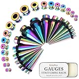 BodyJ4You 37PC Ear Stretching Kit - Beginner Gauges 14G-00G Starter Set - Aftercare Balm Wax - Rainbow Steel Tapers Plugs Screw Fit Tunnels - Women Eyelet Mens Earrings Expander Piercing Jewelry