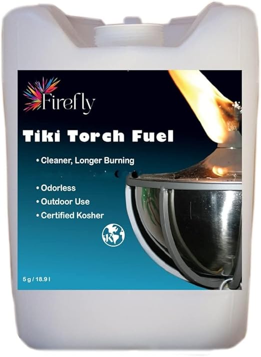 Firefly Tiki Torch Fuel – Clean-Burning Outdoor Lamp Oil for Tiki Torches and Lanterns. Low Smoke, Pure, Odorless Formula, Long-Lasting – Outdoor Patio & Garden Use - 5 Gallons
