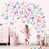 wondever Wandtattoo Bunt Schmetterlinge Wandaufkleber Aquarell Schmetterling Wandsticker Mädchen Wanddeko für Mädchenzimmer Kinderzimmer Babyzimmer