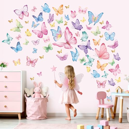 wondever Watercolor Butterfly Wall Stickers Large Colorful Butterflies Peel and Stick Wall Art Decals for Girls Bedroom Baby Nursery