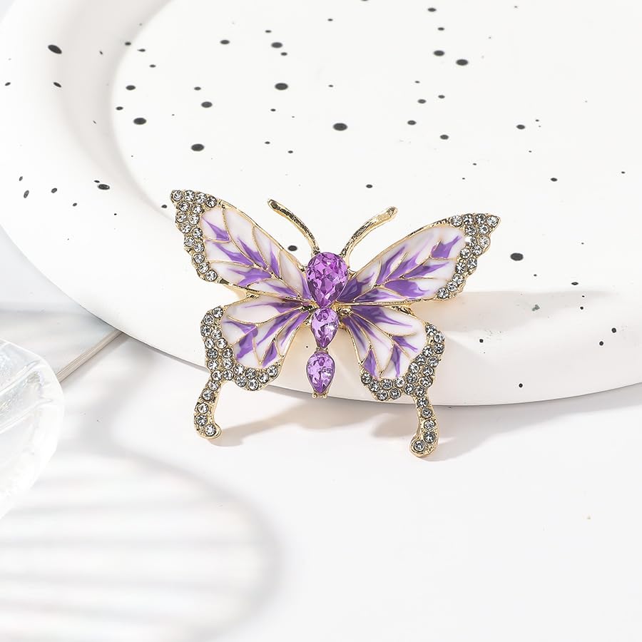 Image of Butterfly Crystal Rhinestone Brooch Pin for Women Colorful Glitter Pearl Bead Lapel Pins Hats Clothes Dress Accessories Jewelry