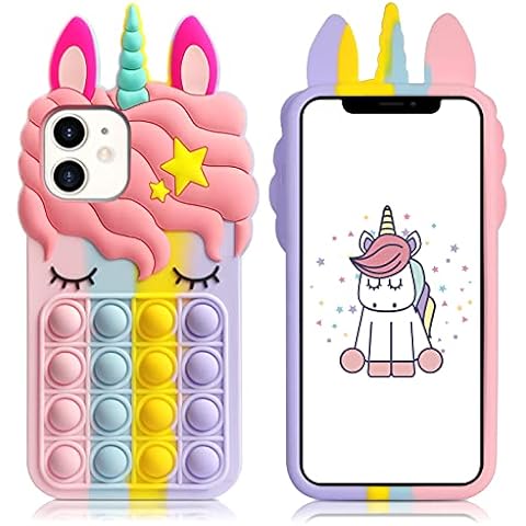 Vunake for iPhone 12 Case iPhone 12 Pro Case for Kids Girls iPhone 12 Fidget Phone Case Poppet Soft Silicone Shockproof Protective Case Heavy Duty Bumper Case Cover for iPhone 12/12 Pro - Unicorn Cover