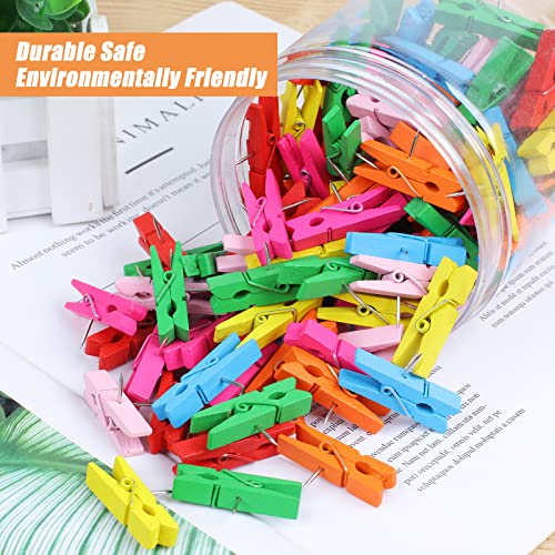 image for Joyberg 130 PCS Colorful Push Pin with Wooden Clips, Durable Wooden Pu