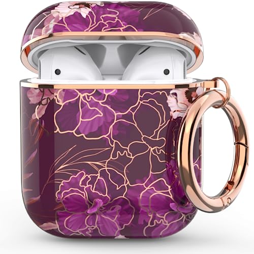 Image of wenew for AirPod Case, Flower AirPods Hard Case Cover with Keychain for Women Men, AirPod 1st & 2nd Generation case (Purple)