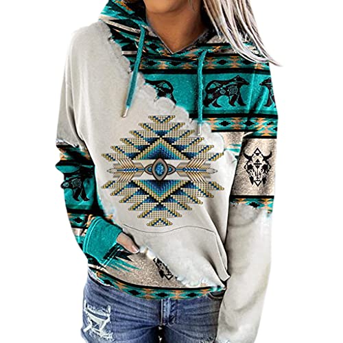 Women’s Pullover Hoodies Sweatshirts Long Sleeve Cowgirl Western Ethnic Style Printed Hooded Sweatshirt