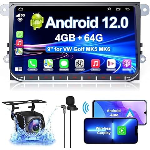 4+64GB Car Radio For VW Passat Golf MK5 MK6, 9 Inch IPS Touch Screen Car Stereo Support Wireless Carplay&Android Auto Cover