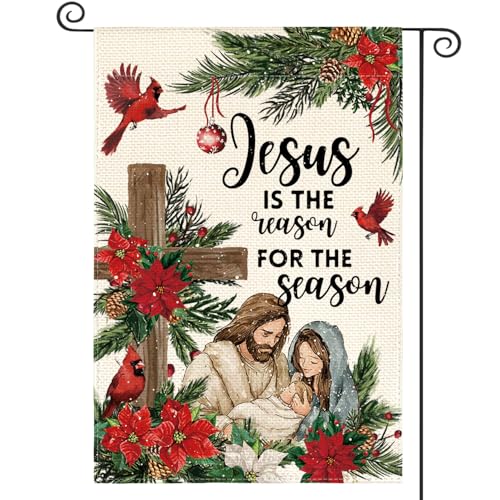 Cardinal Cross Christmas Garden Flag
