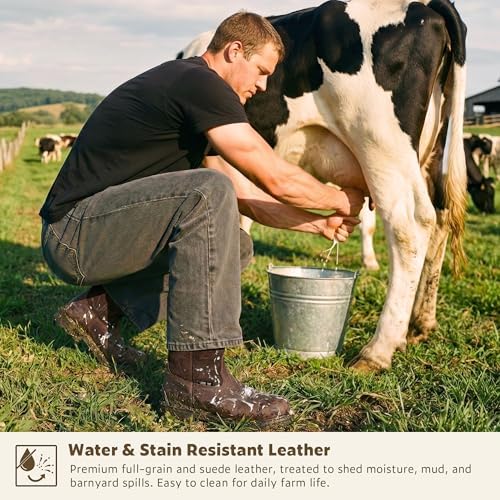 Jâs.o.l.e Men's Steel Toe Cowboy Work Boots Round Toe Pull-On Leather Safety Shoes Oil Slip Resistant Heavy Duty Brown US 11 - 1